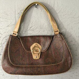 Etro Shoulder Bag Womens Paisley Leather Trim Gold Pegasus Made Italy Purse